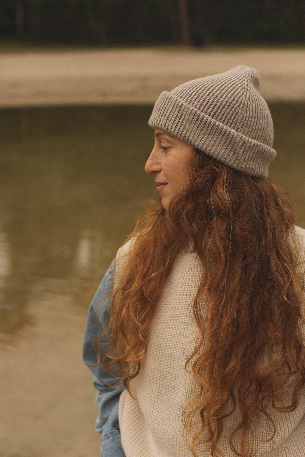 Hvid beanie Fonzie adult - Pebble