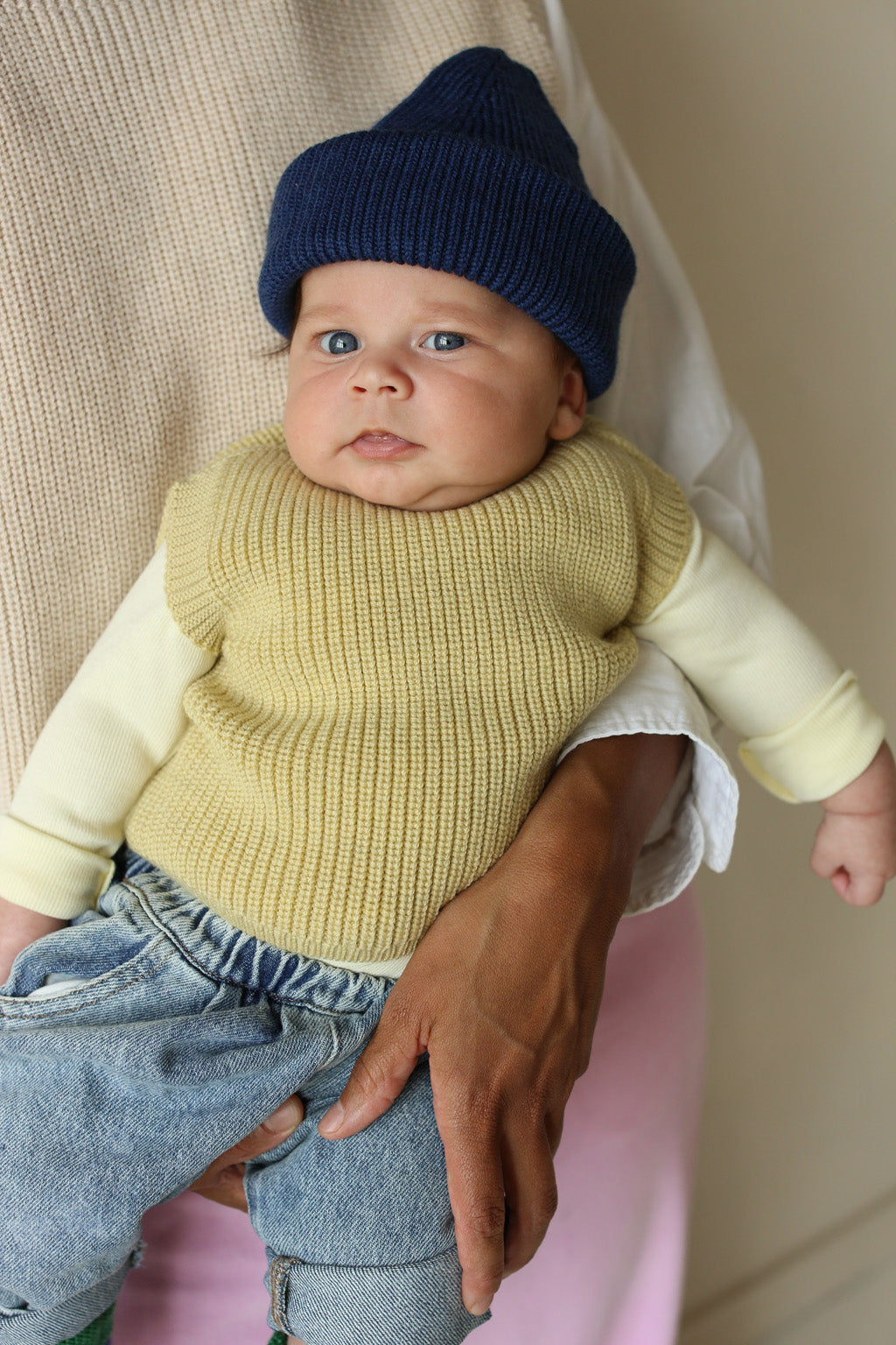 Hvid beanie Fonzie kids - Blue