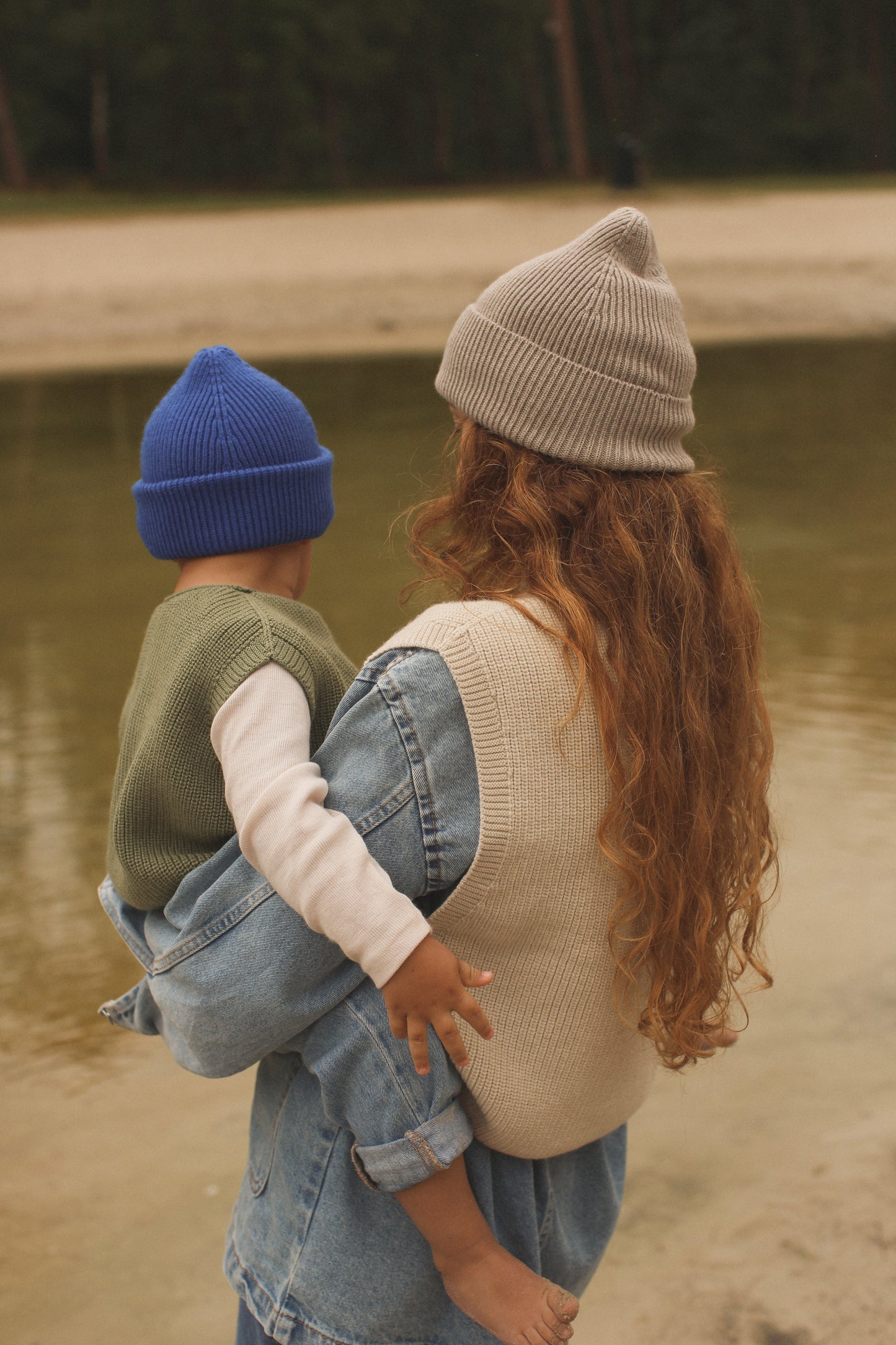 Hvid beanie Fonzie kids - Cobalt Blue