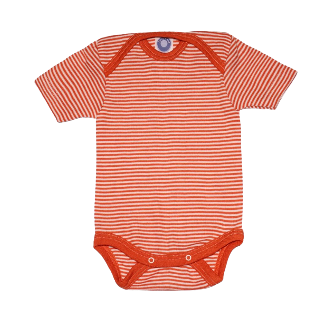 Cosilana wol/zijde romper korte mouw – Saffron / Nature