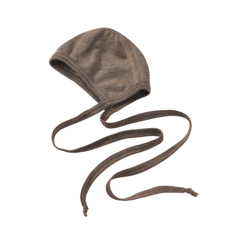 Engel Natur wol/zijde strikmutsje - Walnut melange