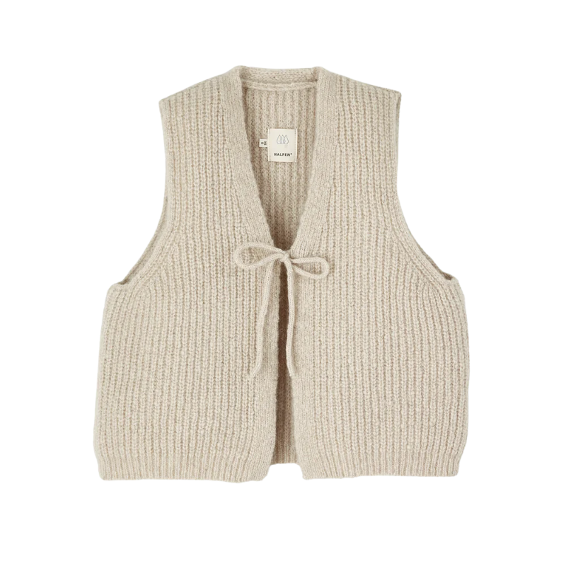HALFEN alpaca dames gilet met strik - Beige