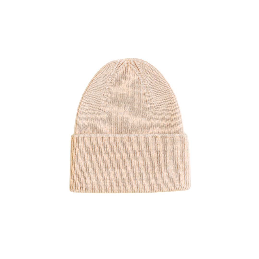 Hvid beanie Fonzie newborn - Oat