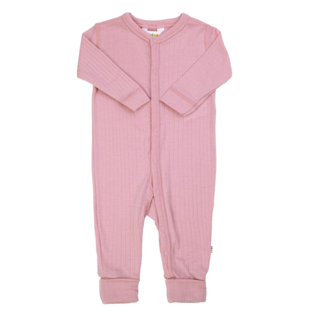 Joha wollen jumpsuit met omslag voetjes - Old rose