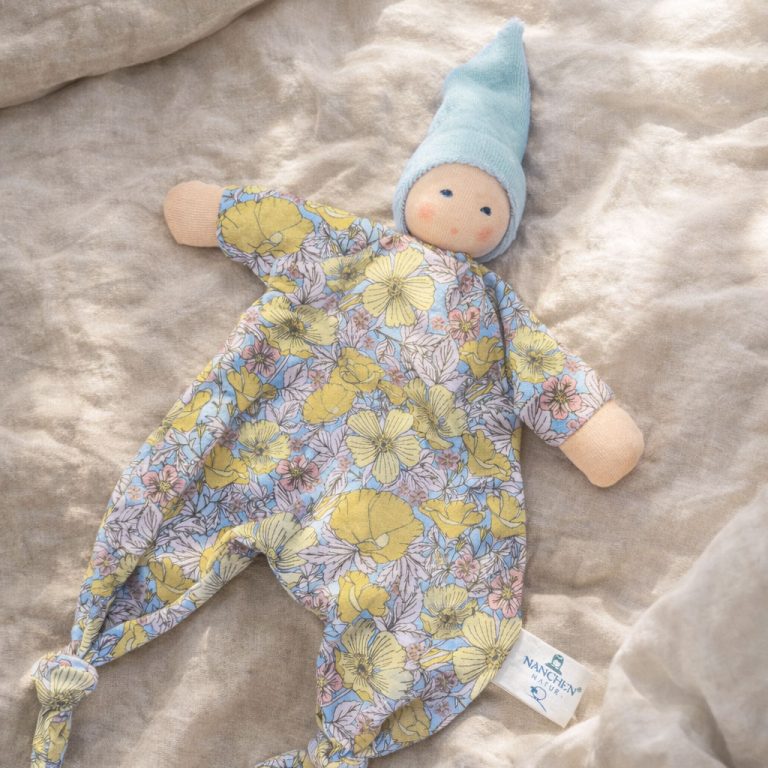 Nänchen Natur gebloemd knuffeldoekje - Hellblau