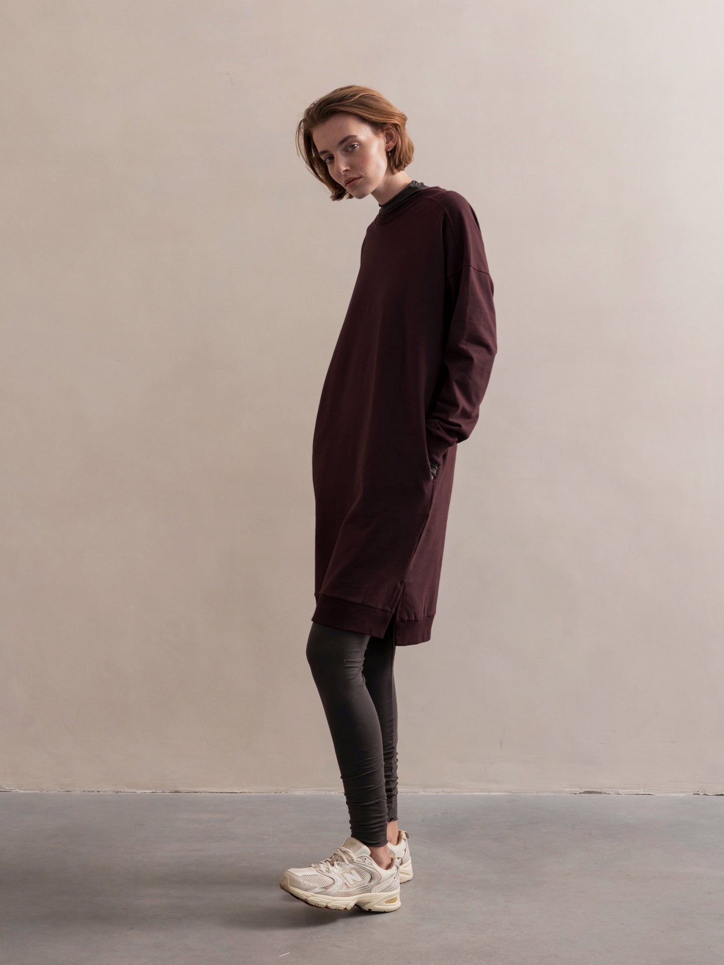 PHAE chunky sweaterdress bio katoen dames - Dark Umber