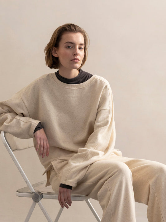 PHAE sweater bio katoen / linnenmix dames - Naturel