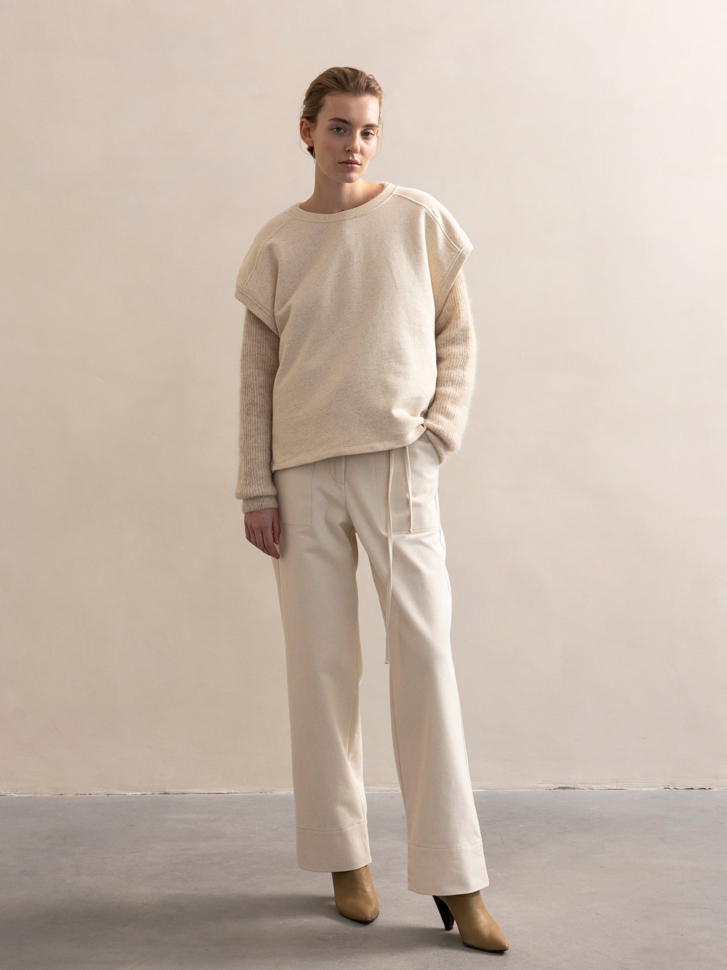 PHAE mouwloze sweater bio katoen / linnenmix dames - Naturel