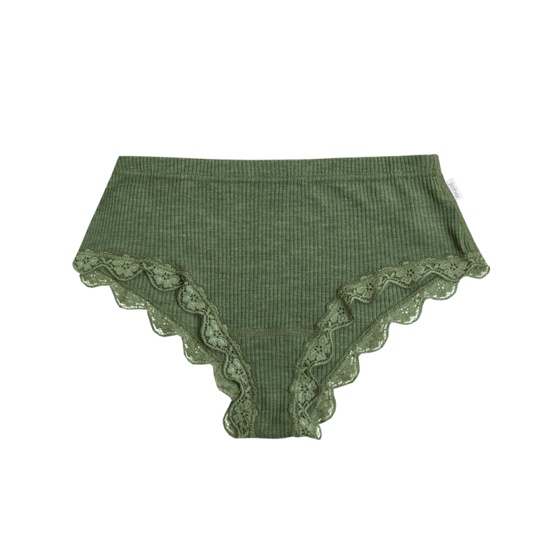 Joha wol/zijde hipster rib dames - Olivegreen