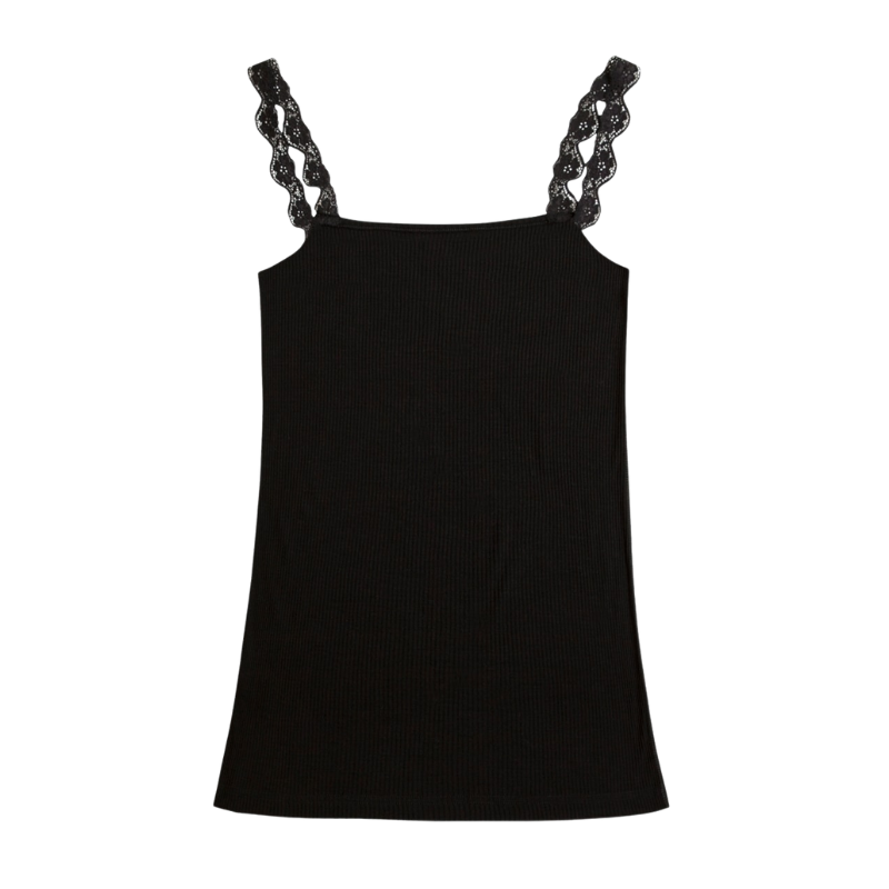 Joha wol/zijde top rib dames - Black