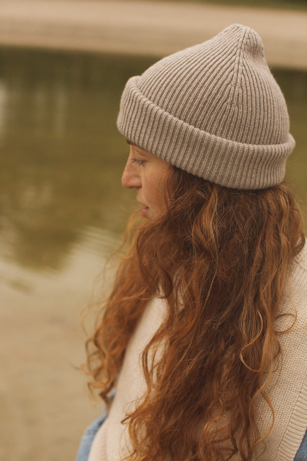 Hvid beanie Fonzie adult - Pebble