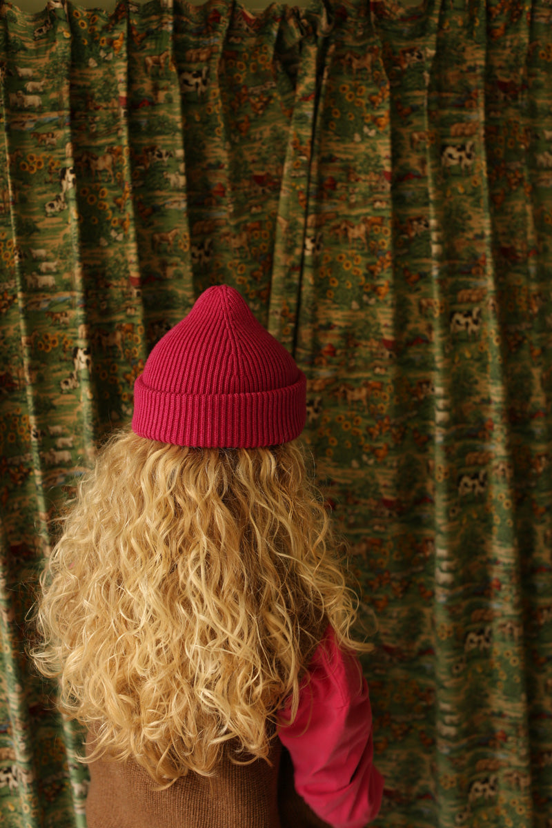 Hvid beanie Fonzie kids - Fuchsia