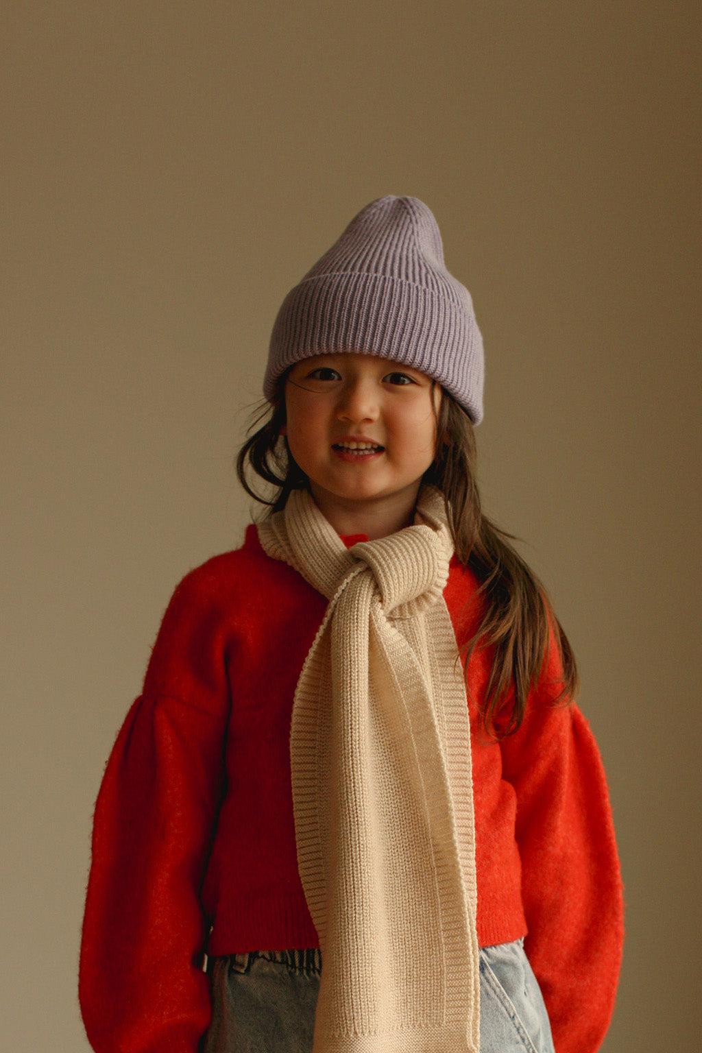 Hvid beanie Fonzie kids - Lilac