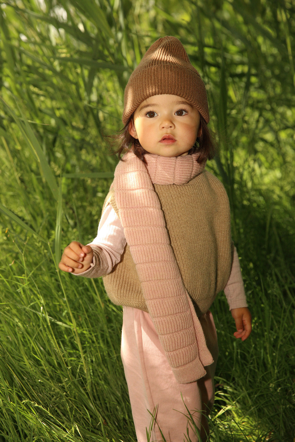 Hvid beanie Fonzie kids - Mocha