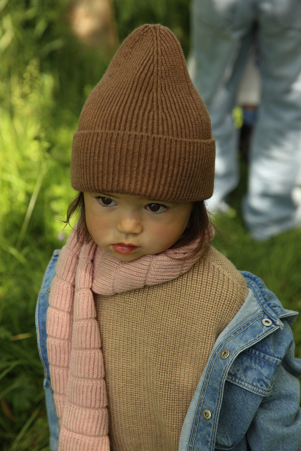 Hvid beanie Fonzie kids - Mocha