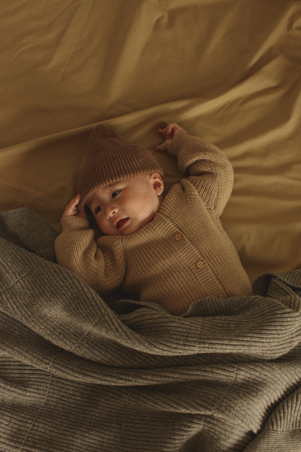 Hvid beanie Fonzie kids - Mocha