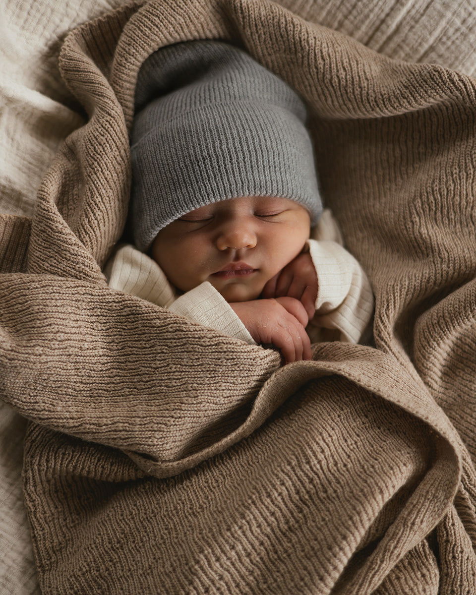 Hvid beanie Fonzie newborn - Grey Melange