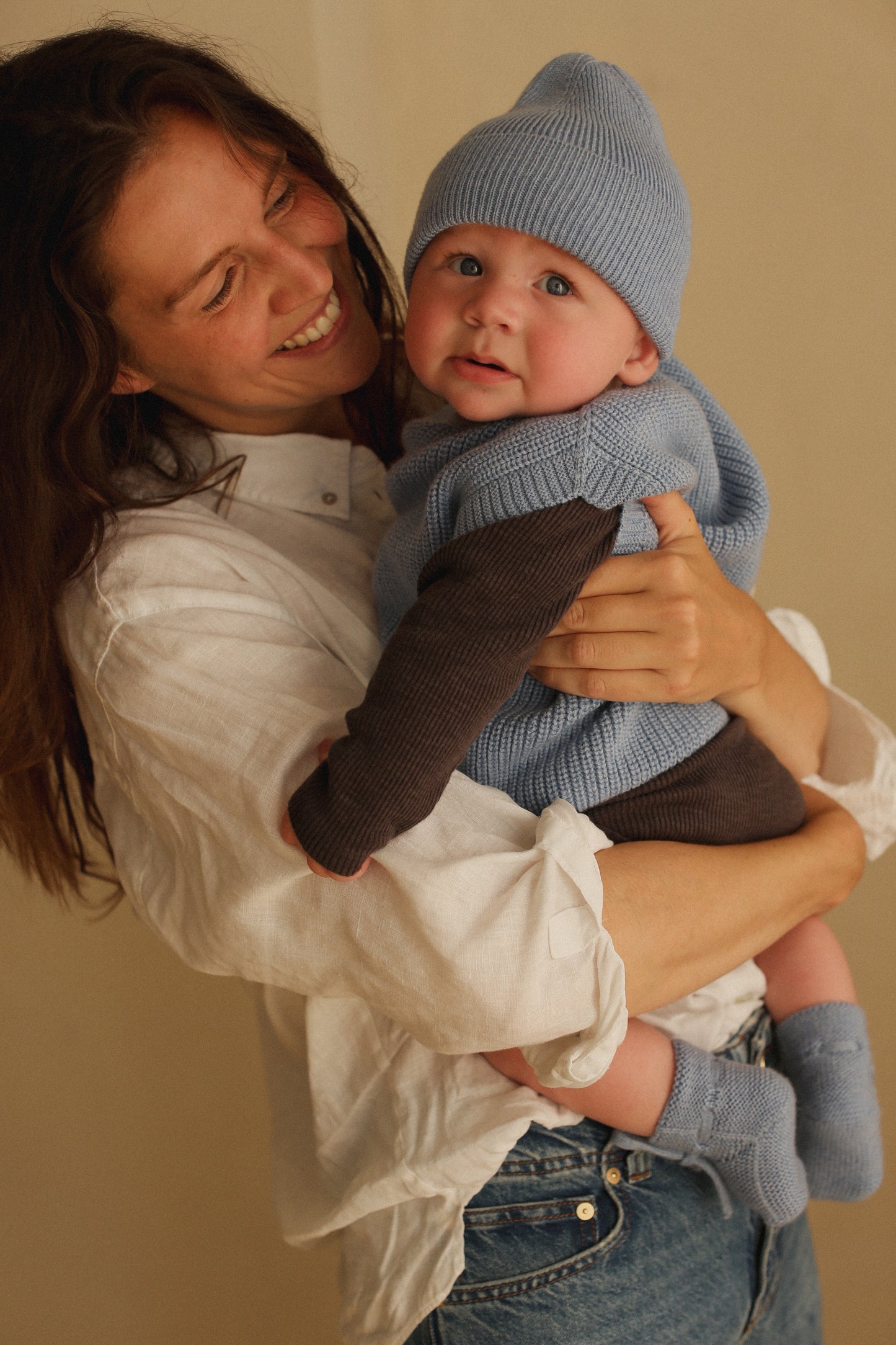 Hvid beanie Fonzie newborn - Light Blue