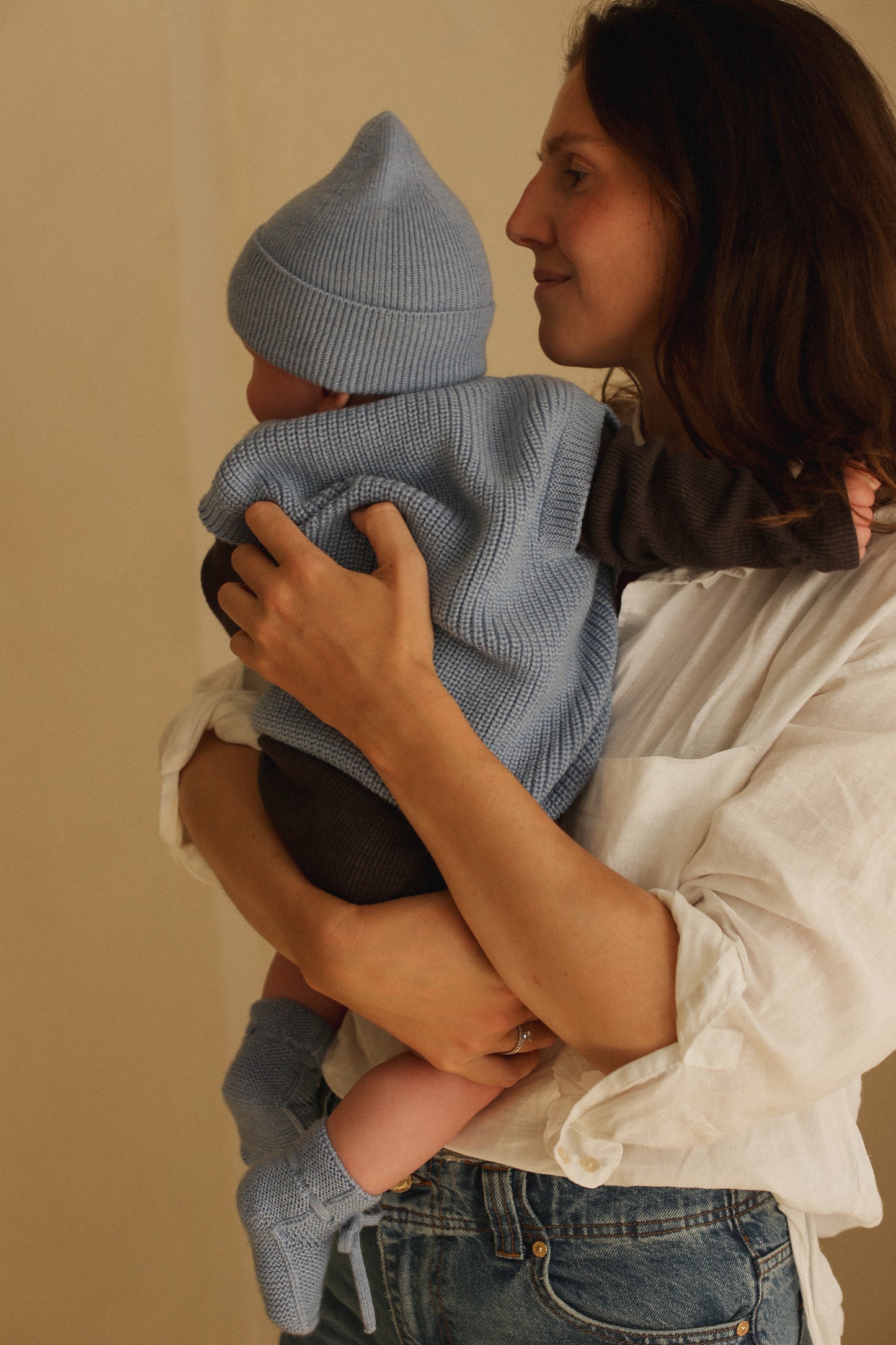 Hvid beanie Fonzie newborn - Light Blue