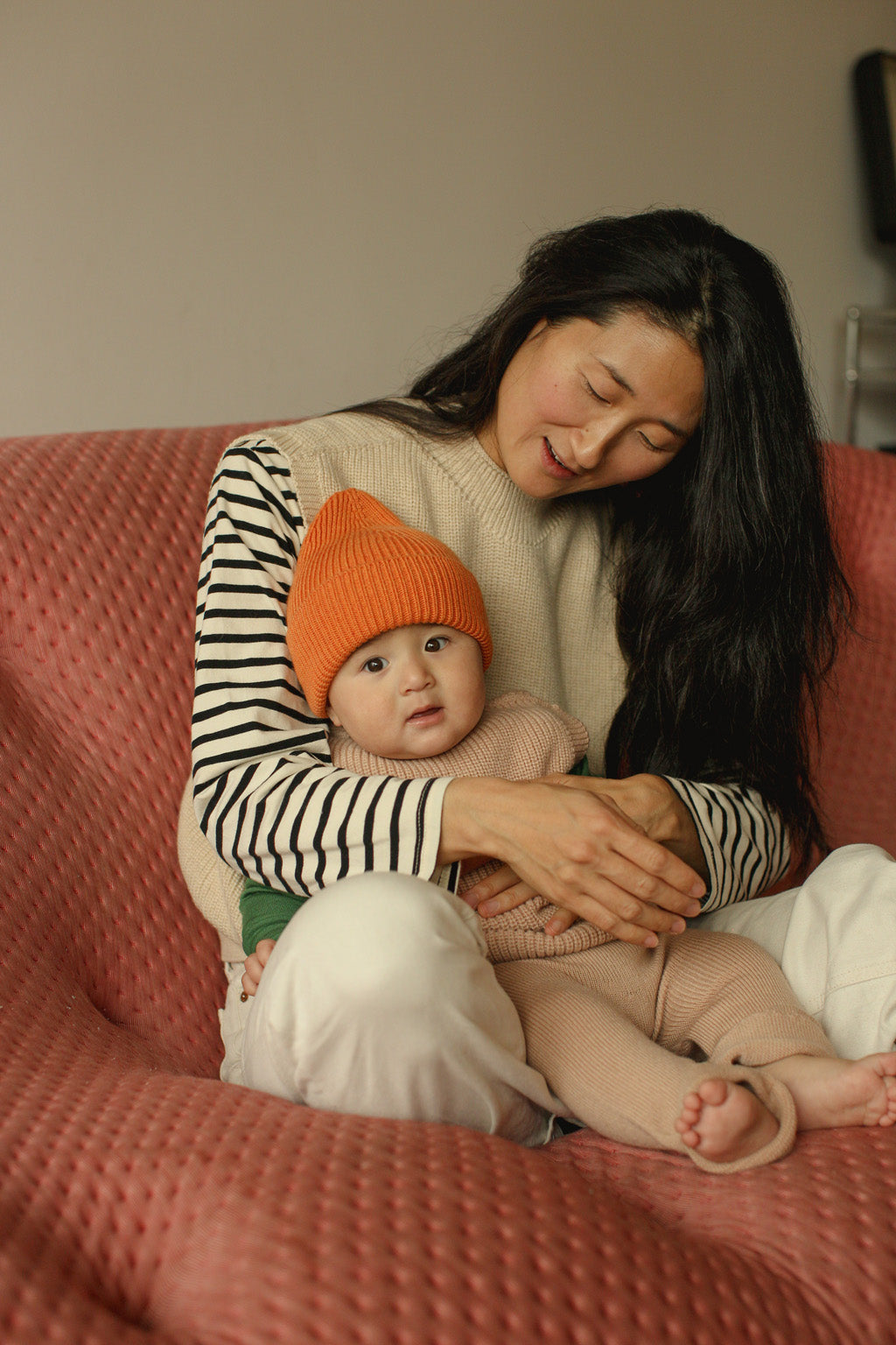 Hvid beanie Fonzie kids - Orange