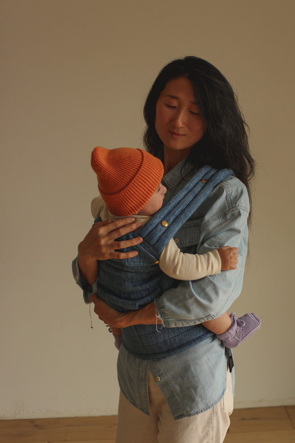 Hvid beanie Fonzie kids - Orange