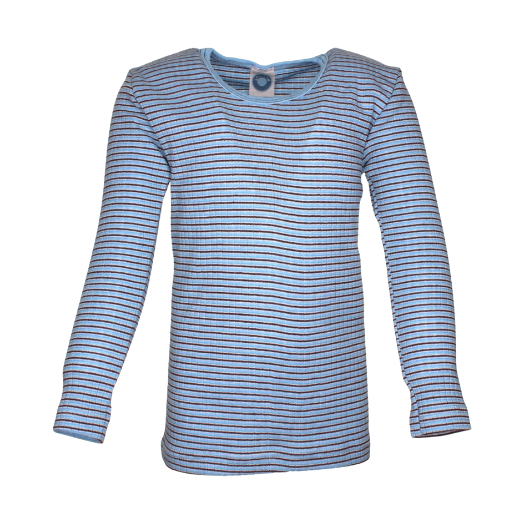 Cosilana wol/zijde/katoen longsleeve - Sky Blue / Brown / Natural