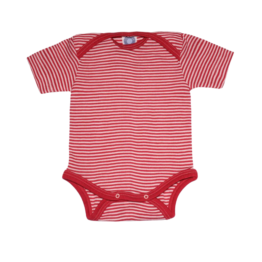 Cosilana wol/zijde romper korte mouw – Red / Natural