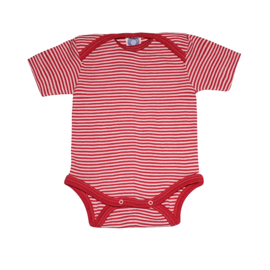 Cosilana wol/zijde romper korte mouw – Red / Natural