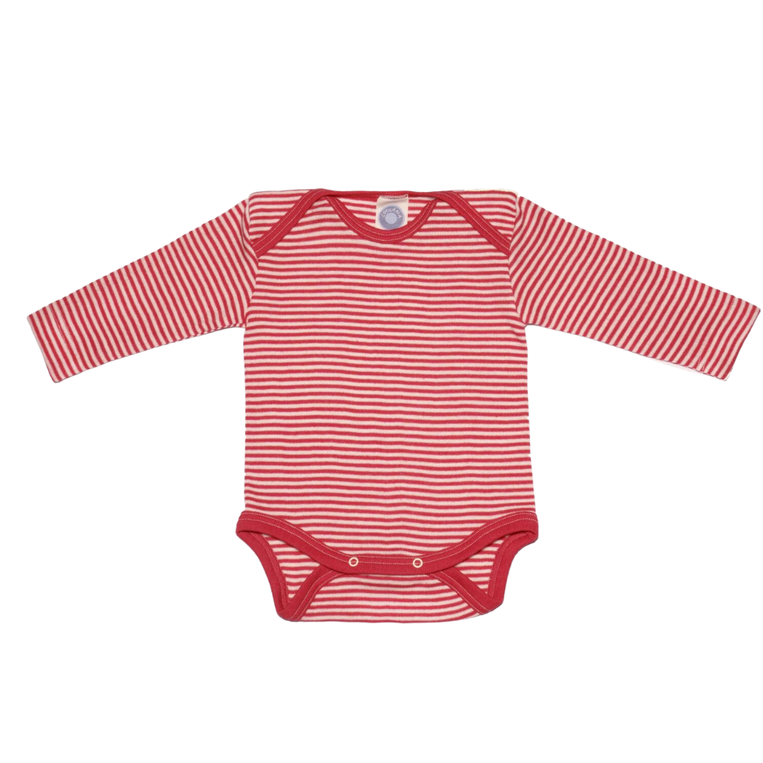 Cosilana wol/zijde romper lange mouw – Red / Natural