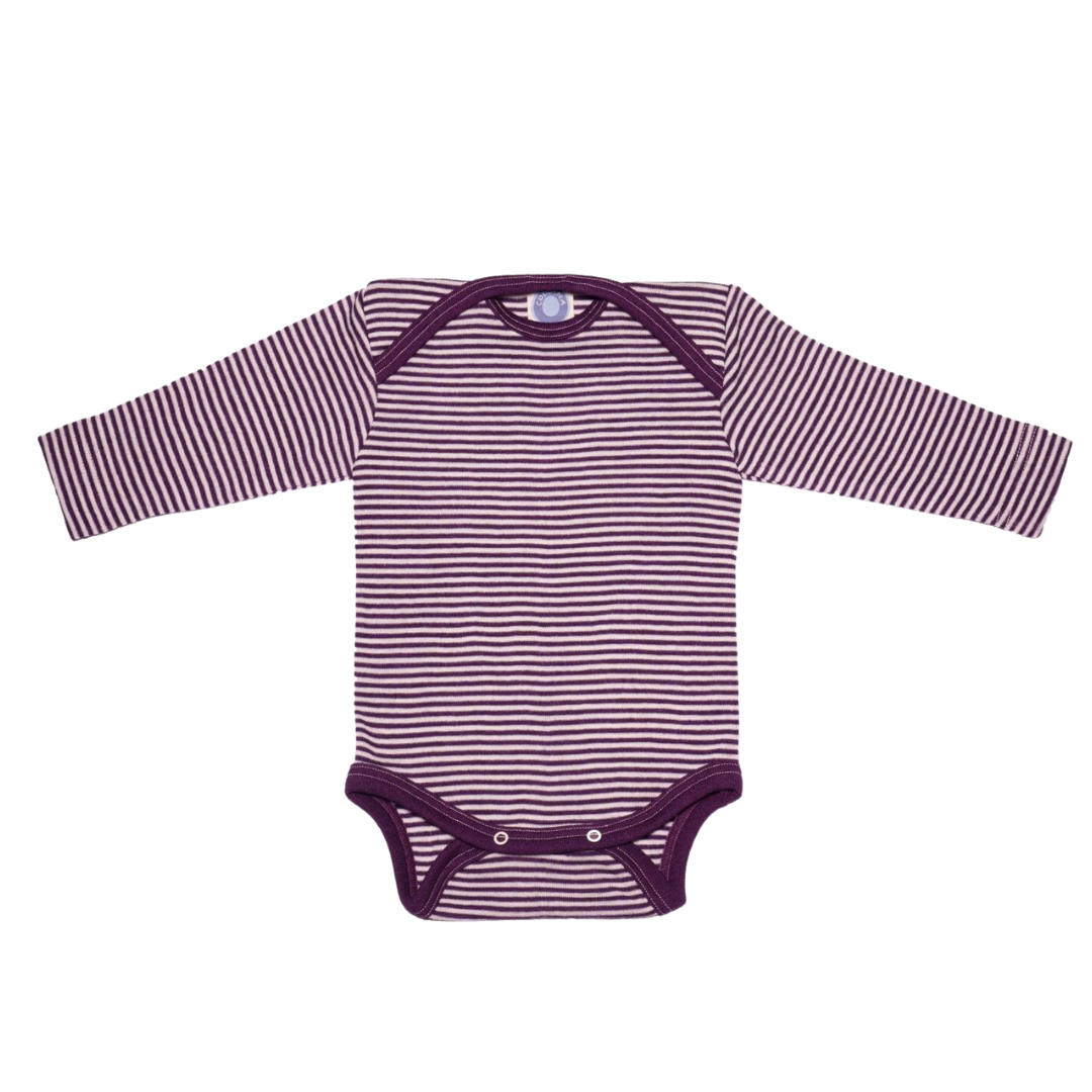 Cosilana wol/zijde romper lange mouw – Plum / Nature