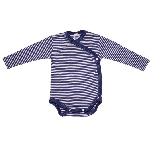 Cosilana wol/zijde wikkelromper – Navy / Natural