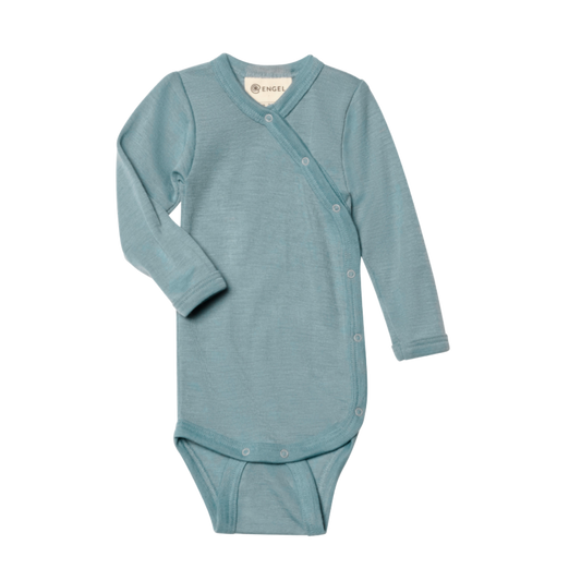 Engel Natur Wickel-Strampler aus Wolle/Seide – Bergblau