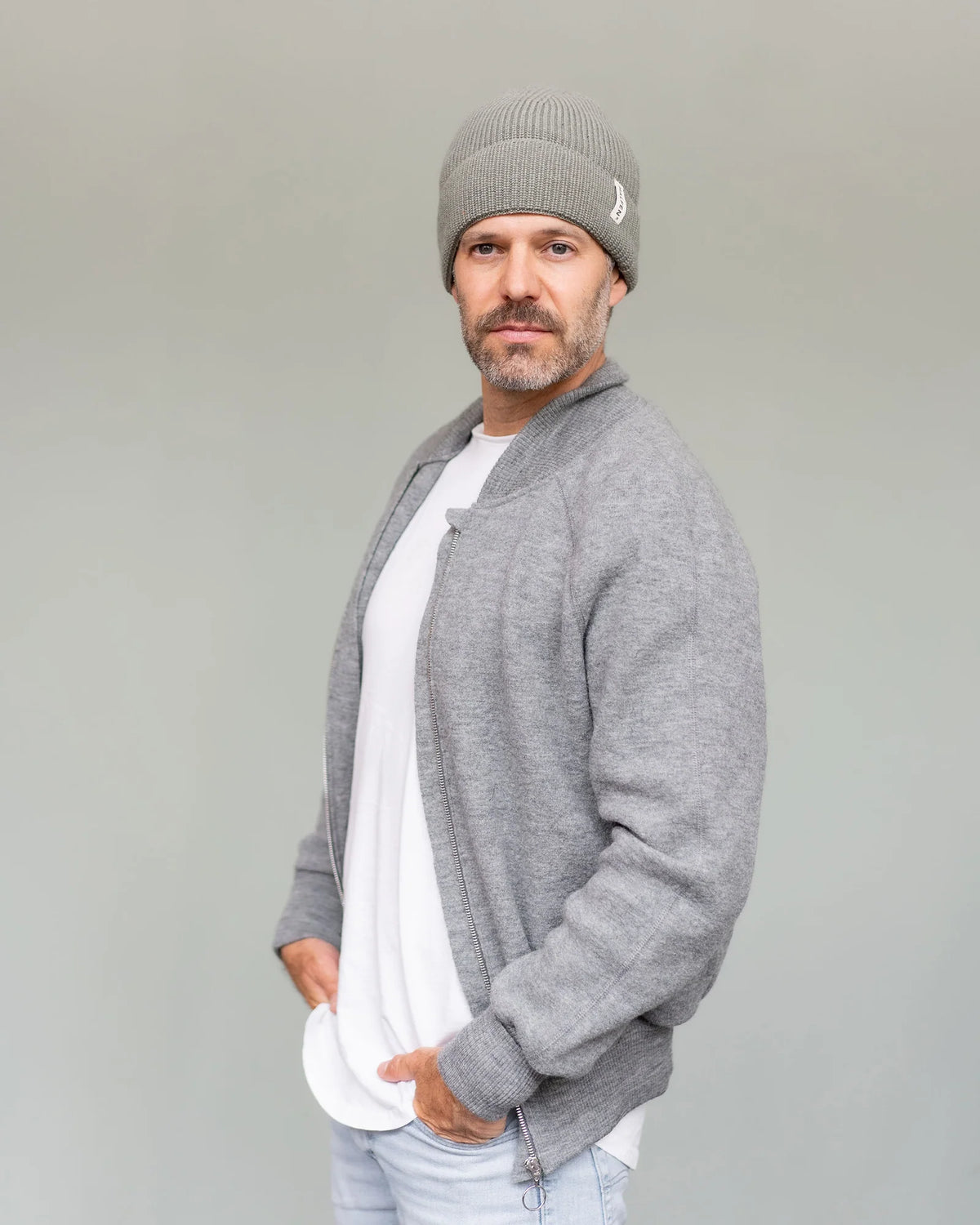 HALFEN unisex bomberjack gekookte wol - Grey