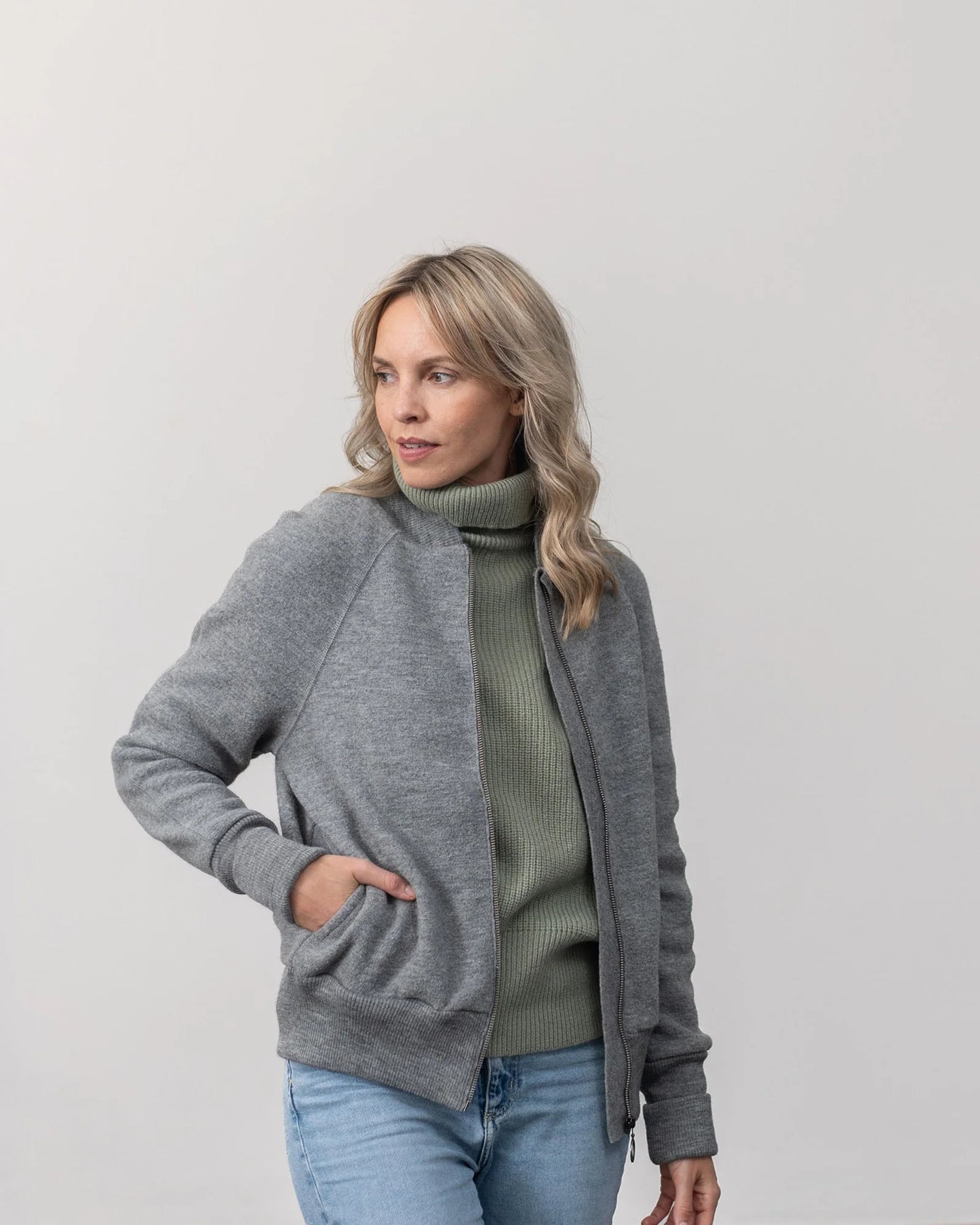 HALFEN unisex bomberjack gekookte wol - Grey