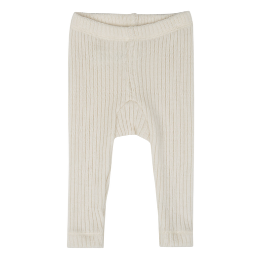 Knitted wool ribbed pants - natural