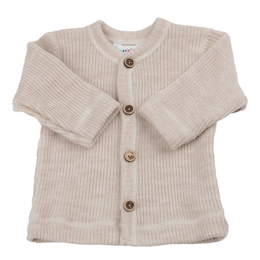 Knitted wool ribbed cardigan - beige