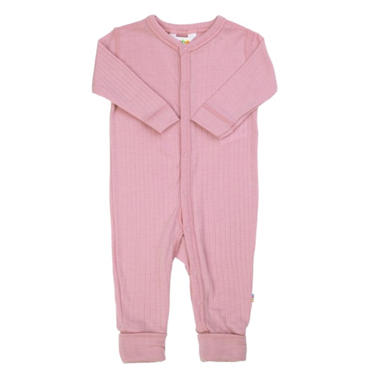 Joha wollen jumpsuit met omslag voetjes - Old rose
