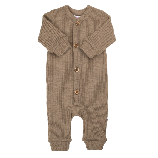 Joha gebreide wollen rib jumpsuit - Beige Melange