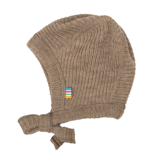 Joha gebreid wollen rib strikmutsje - Beige Melange