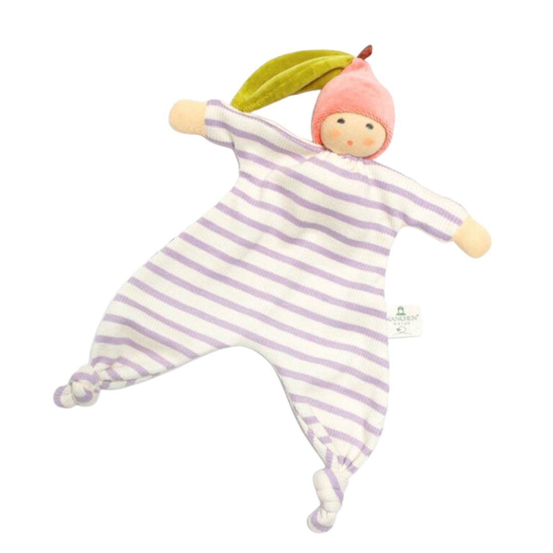 Nänchen Natur knuffeldoekje lila gestreept - Kleiner Pfirsich