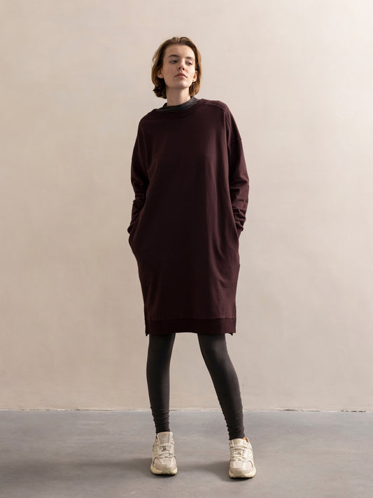 PHAE chunky sweaterdress bio katoen dames - Dark Umber