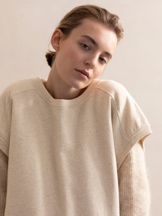 PHAE mouwloze sweater bio katoen / linnenmix dames - Naturel