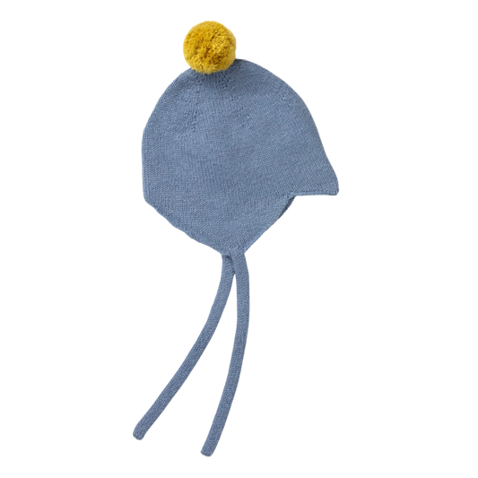 Rosie Sugden kasjmier strikmutsje met pom-pom - Mermaid / Gold Dust