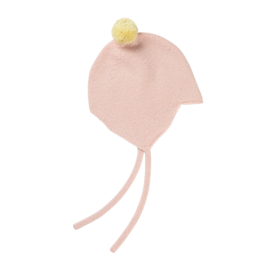 Rosie Sugden kasjmier strikmutsje met pom-pom - Marshmallow / Lemon
