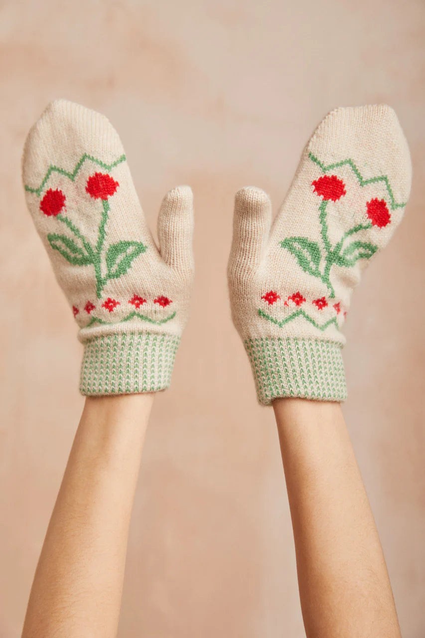 Rosie Sugden kasjmier dames wanten Cherry - Ivory