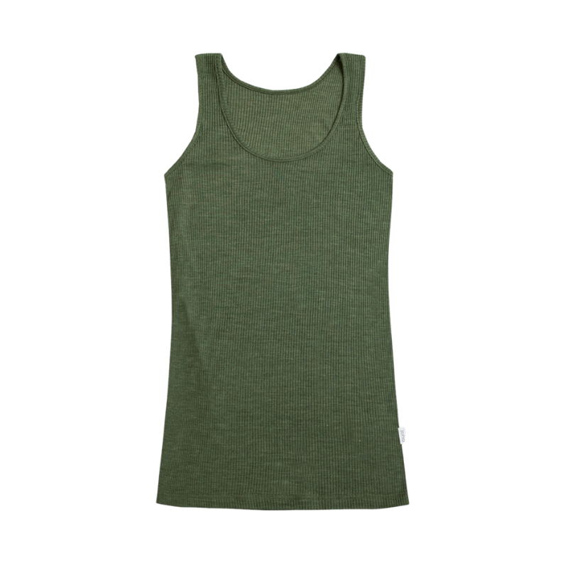 Joha Wolle/Seide Tanktop Ripp Damen - Olivgrün
